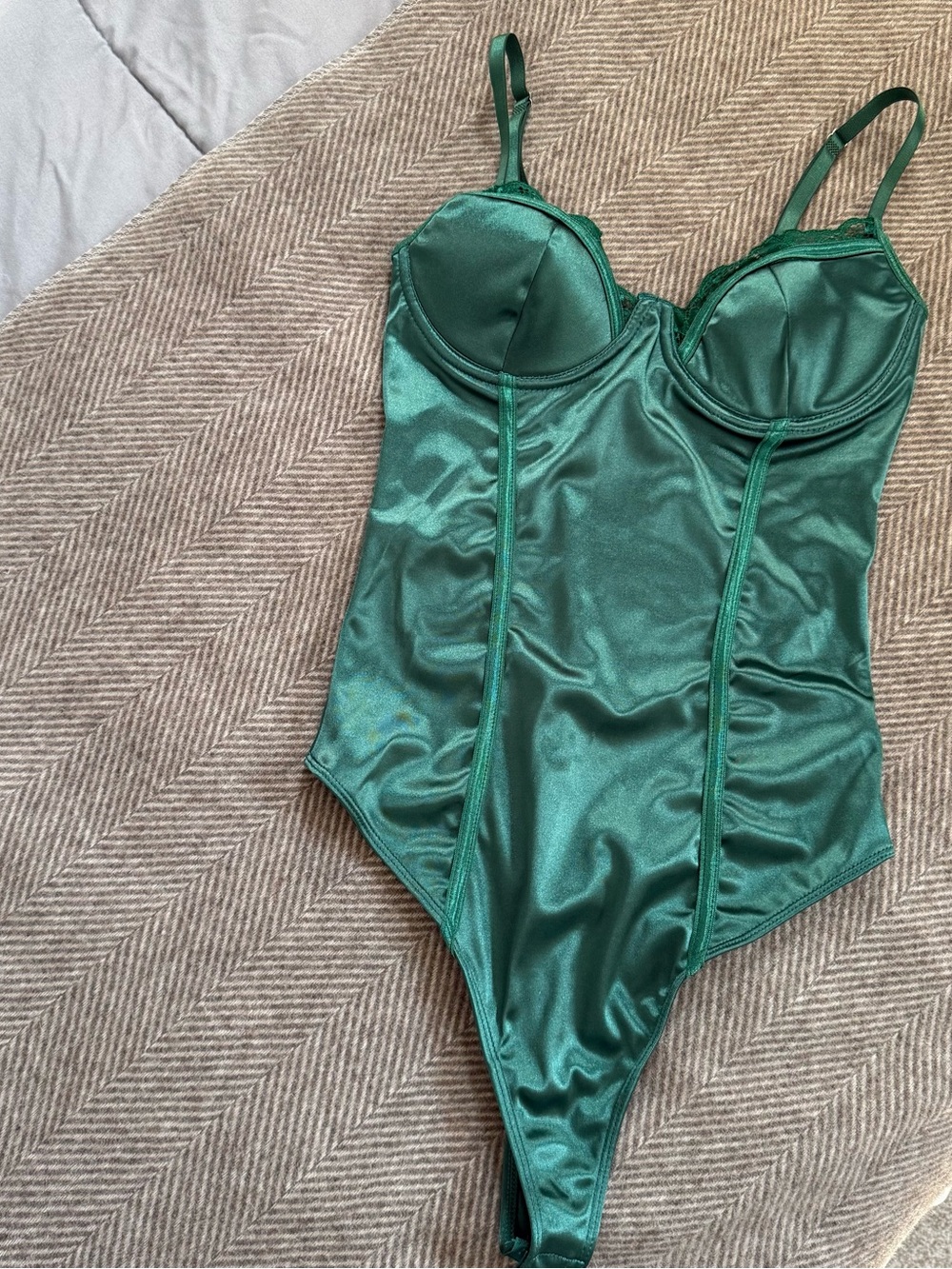 Forever 21 Satin Green Underwire Bodysuit